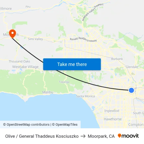 Olive / General Thaddeus Kosciuszko to Moorpark, CA map
