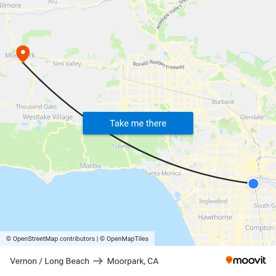 Vernon / Long Beach to Moorpark, CA map