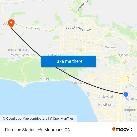 Florence Station to Moorpark, CA map