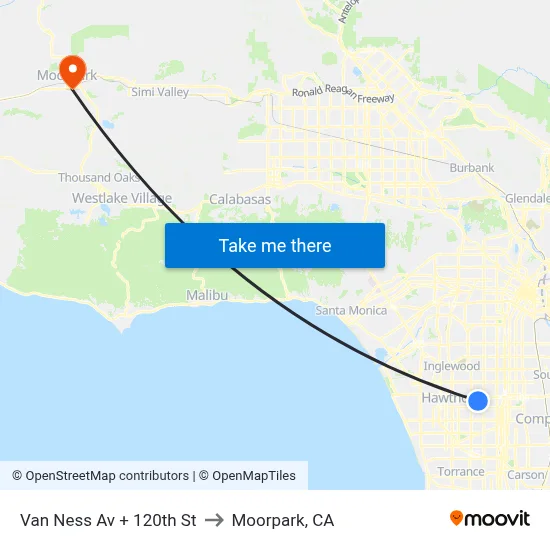 Van Ness Av + 120th St to Moorpark, CA map