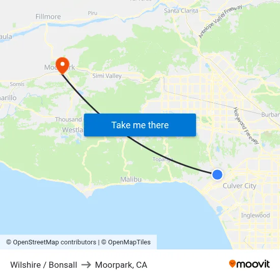 Wilshire / Bonsall to Moorpark, CA map