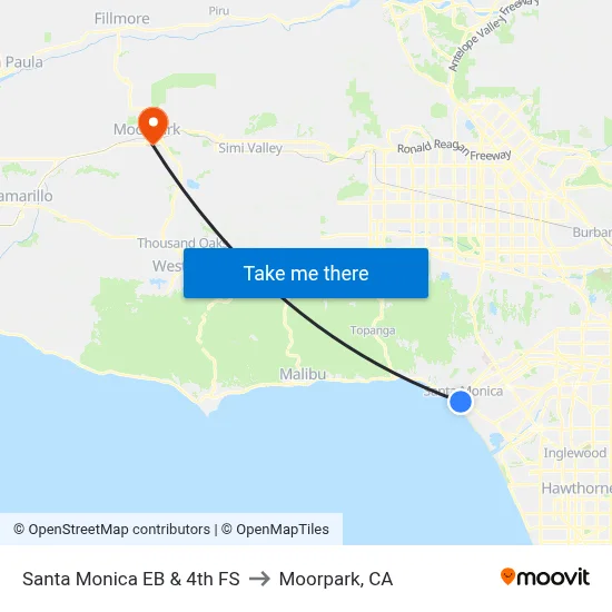 Santa Monica EB & 4th FS to Moorpark, CA map