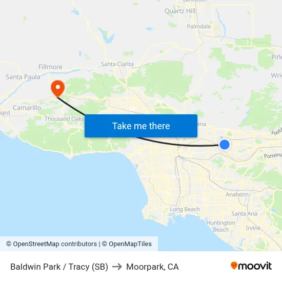 Baldwin Park / Tracy (SB) to Moorpark, CA map