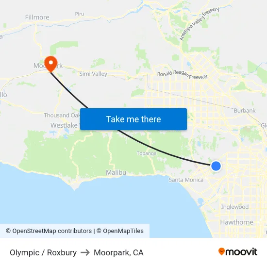 Olympic / Roxbury to Moorpark, CA map