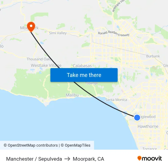 Manchester / Sepulveda to Moorpark, CA map