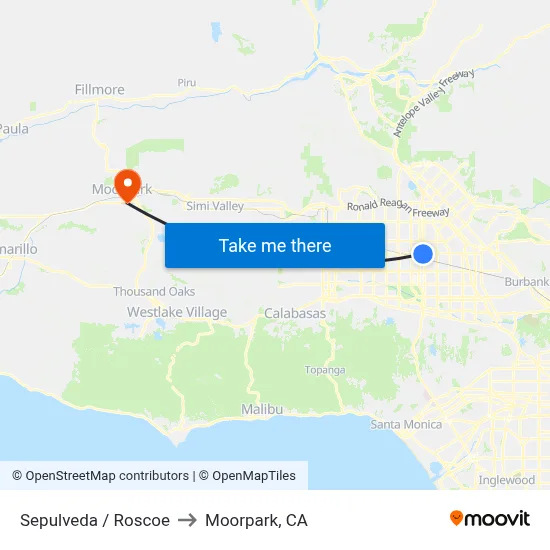 Sepulveda / Roscoe to Moorpark, CA map