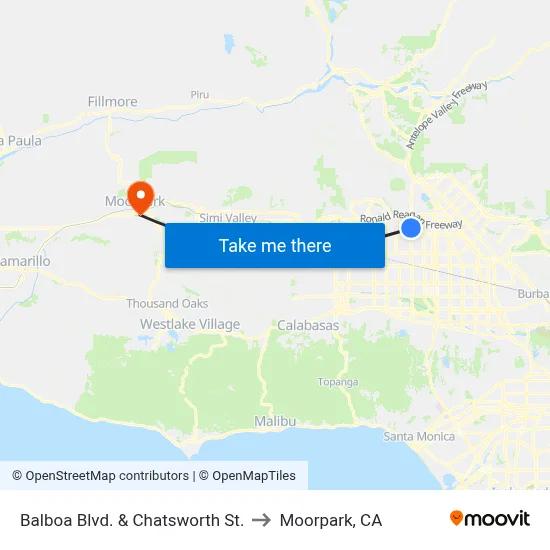 Balboa Blvd. & Chatsworth St. to Moorpark, CA map