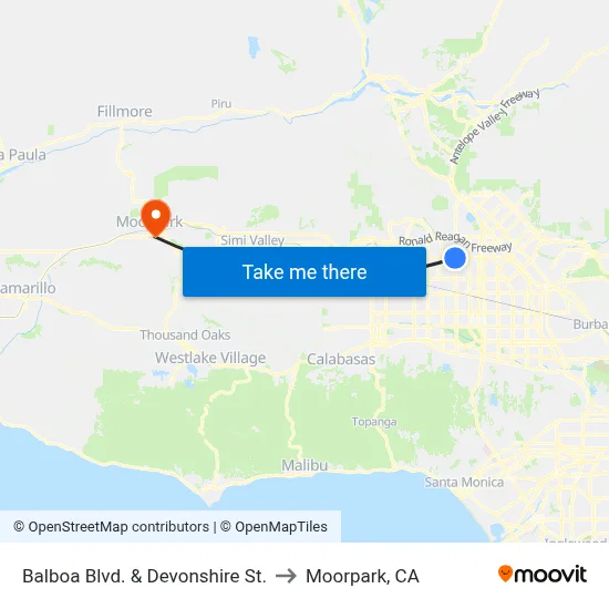 Balboa Blvd. & Devonshire St. to Moorpark, CA map