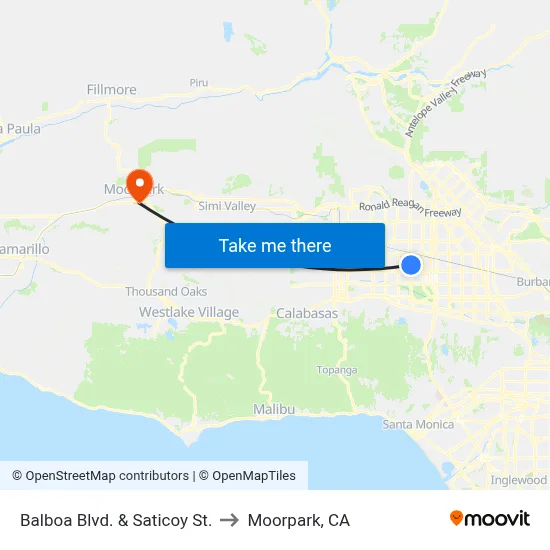 Balboa Blvd. & Saticoy St. to Moorpark, CA map
