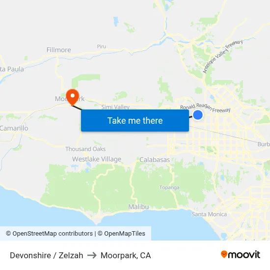 Devonshire / Zelzah to Moorpark, CA map
