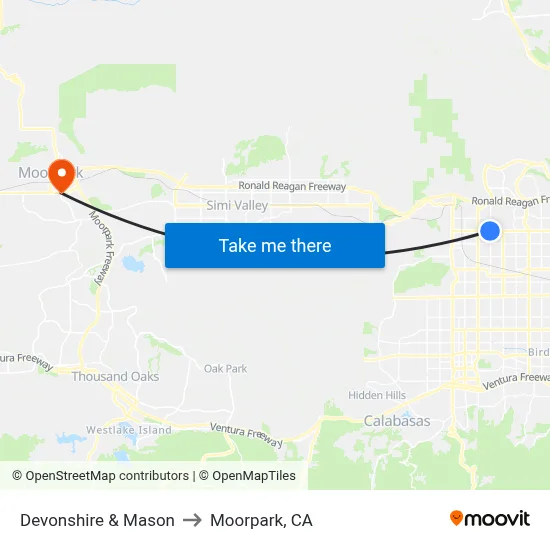 Devonshire & Mason to Moorpark, CA map