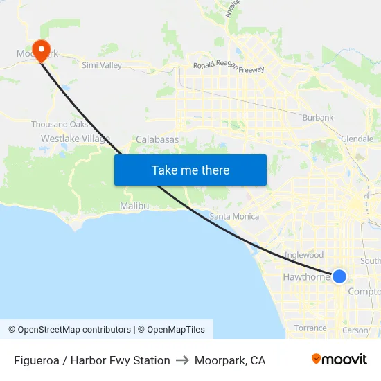 Figueroa / Harbor Fwy Station to Moorpark, CA map