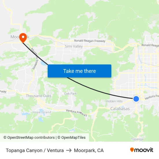 Topanga Canyon / Ventura to Moorpark, CA map