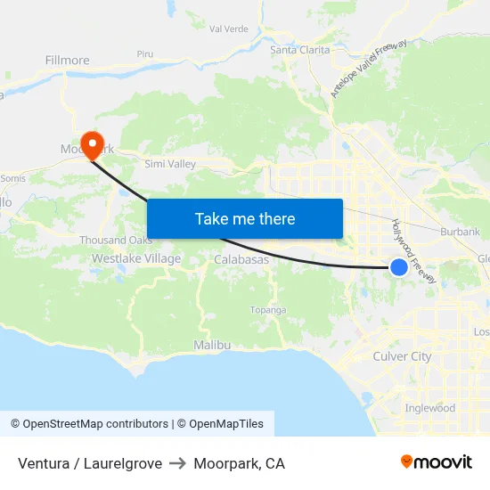 Ventura / Laurelgrove to Moorpark, CA map
