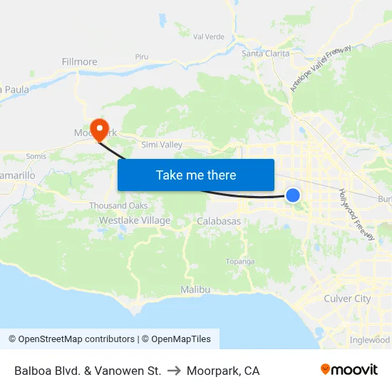 Balboa Blvd. & Vanowen St. to Moorpark, CA map