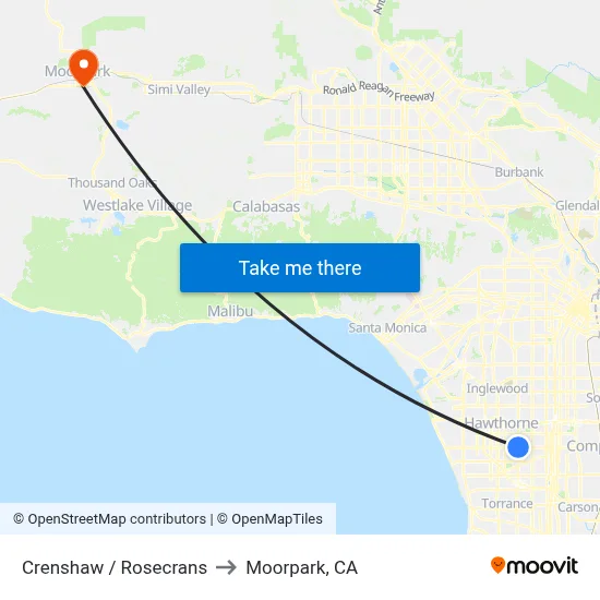 Crenshaw / Rosecrans to Moorpark, CA map
