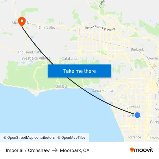 Imperial / Crenshaw to Moorpark, CA map