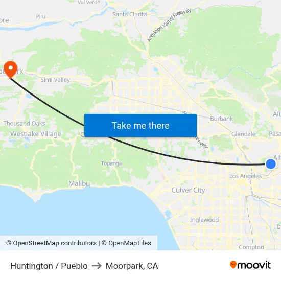 Huntington / Pueblo to Moorpark, CA map