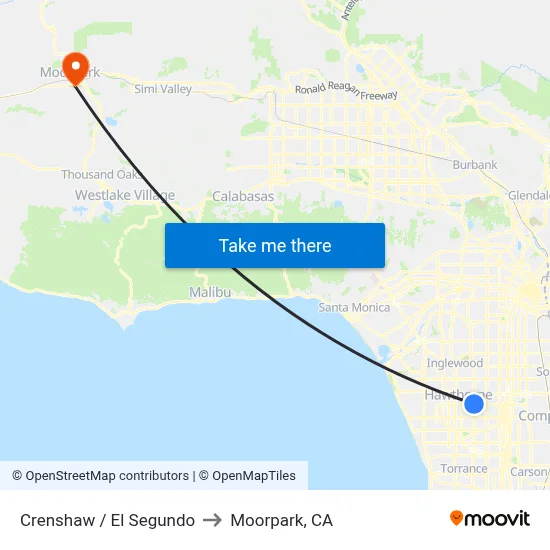 Crenshaw / El Segundo to Moorpark, CA map