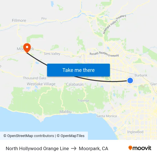 North Hollywood Orange Line to Moorpark, CA map