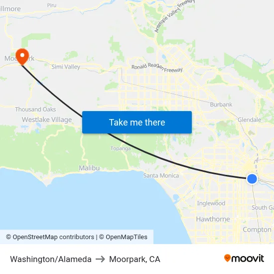 Washington/Alameda to Moorpark, CA map