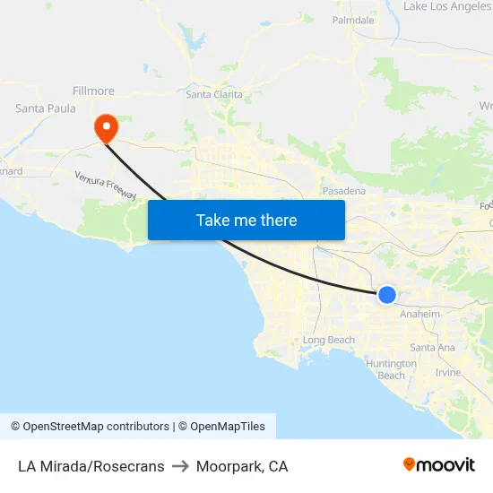 LA Mirada/Rosecrans to Moorpark, CA map