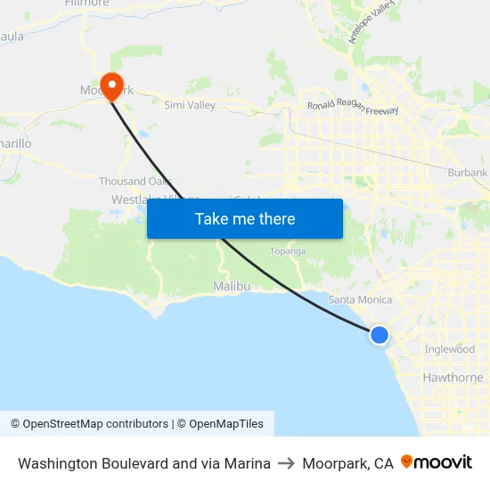 Washington Boulevard and via Marina to Moorpark, CA map