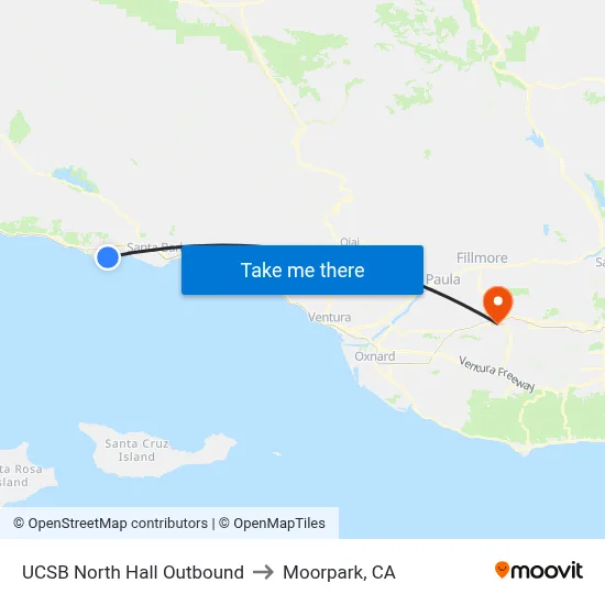 UCSB North Hall Outbound to Moorpark, CA map