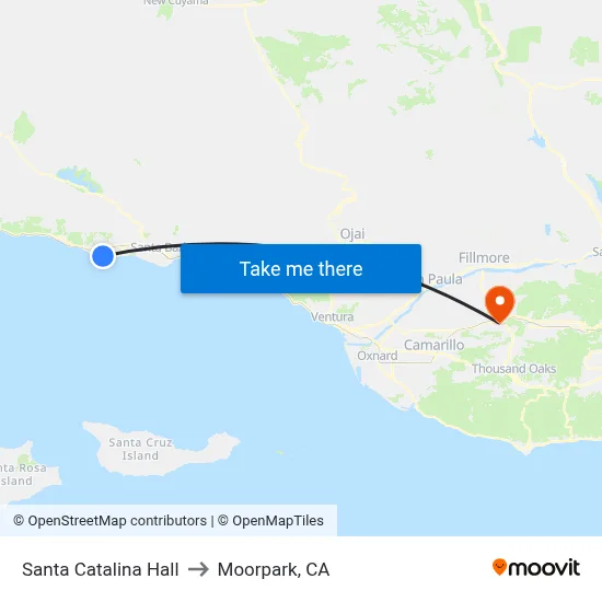 Santa Catalina Hall to Moorpark, CA map