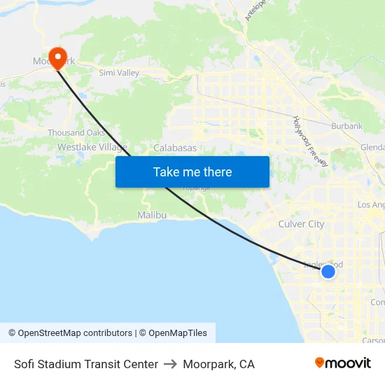 Sofi Stadium Transit Center to Moorpark, CA map