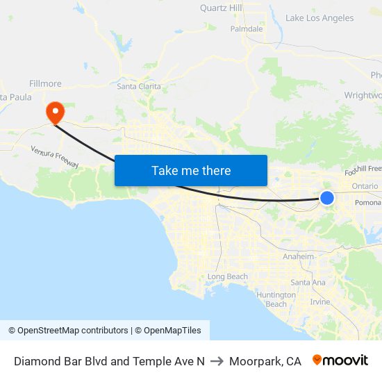 Diamond Bar Blvd and Temple Ave N to Moorpark, CA map