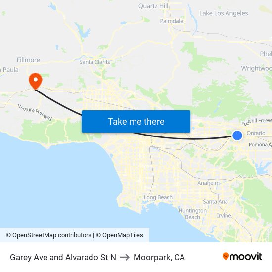 Garey Ave and Alvarado St N to Moorpark, CA map