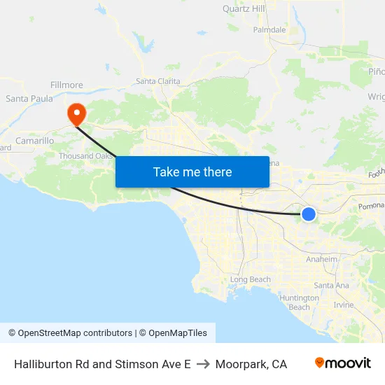 Halliburton Rd and Stimson Ave E to Moorpark, CA map