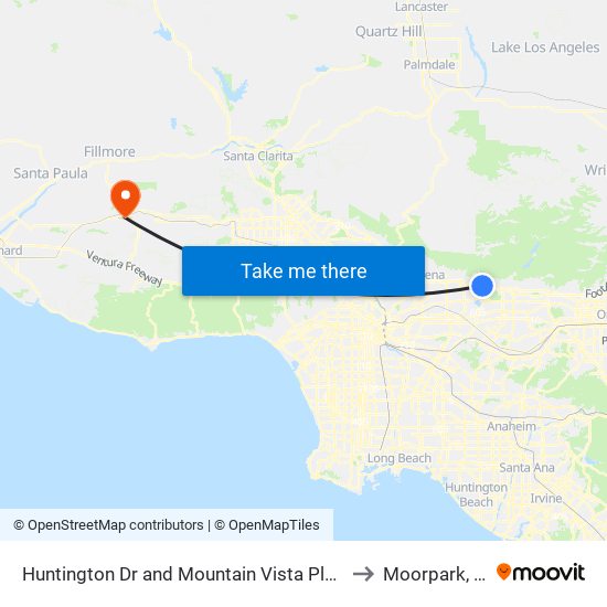 Huntington Dr and Mountain Vista Plaza W to Moorpark, CA map