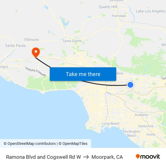 Ramona Blvd and Cogswell Rd W to Moorpark, CA map