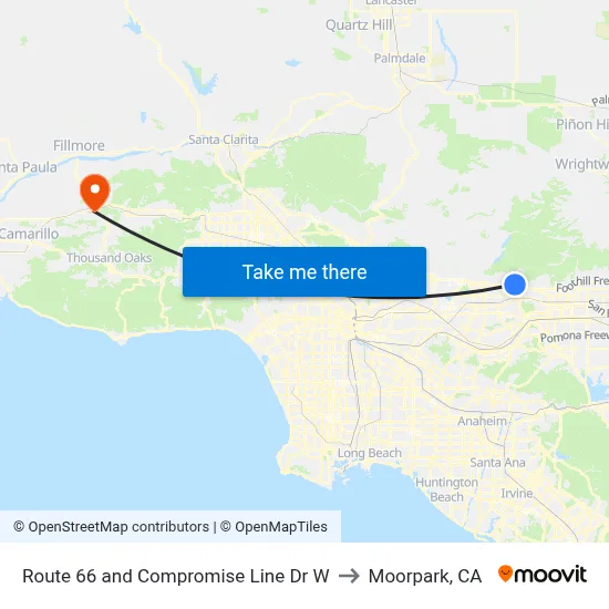 Route 66 and Compromise Line Dr W to Moorpark, CA map