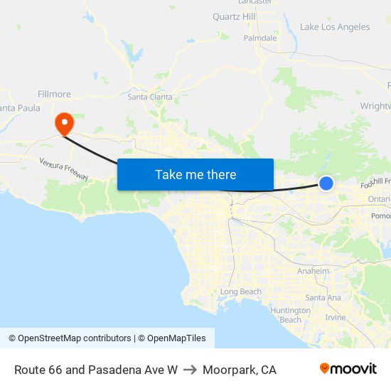 Route 66 and Pasadena Ave W to Moorpark, CA map