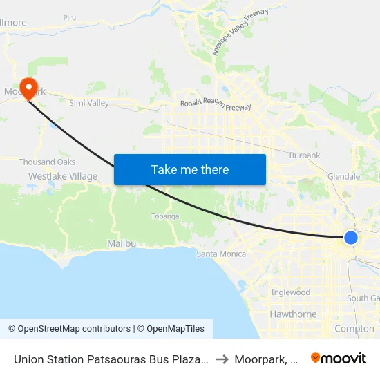 Union Station Patsaouras Bus Plaza E to Moorpark, CA map