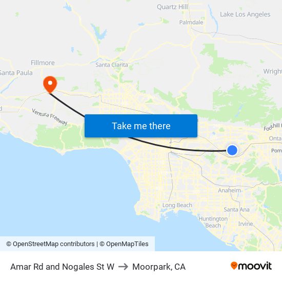 Amar Rd and Nogales St W to Moorpark, CA map