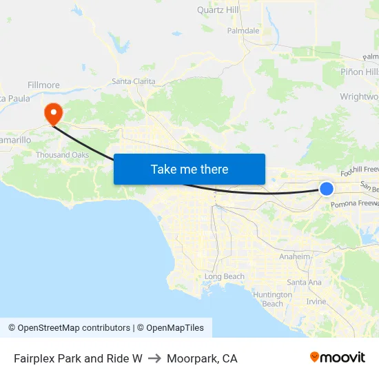 Fairplex Park and Ride W to Moorpark, CA map