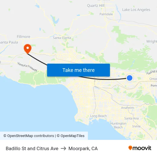 Badillo St and Citrus Ave to Moorpark, CA map