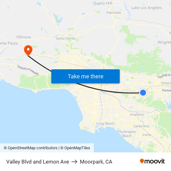 Valley Blvd and Lemon Ave to Moorpark, CA map