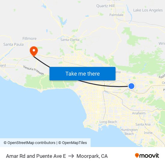 Amar Rd and Puente Ave E to Moorpark, CA map