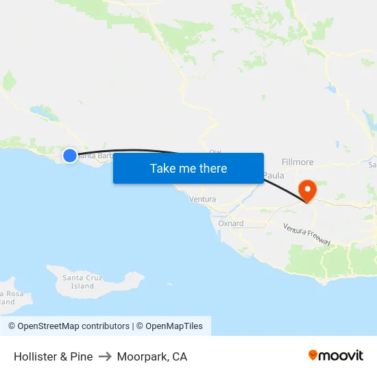 Hollister & Pine to Moorpark, CA map