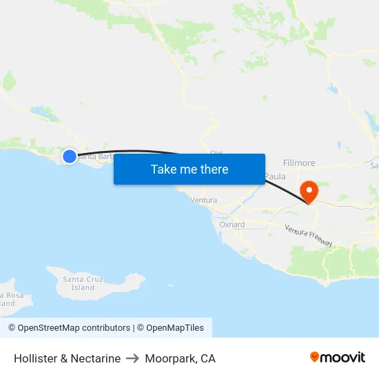 Hollister & Nectarine to Moorpark, CA map