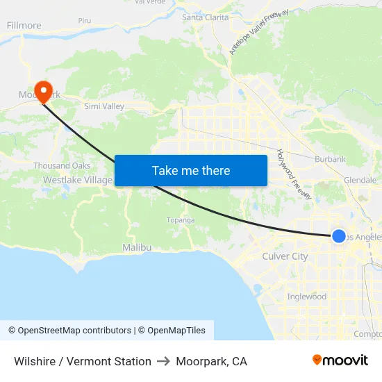 Wilshire / Vermont Station to Moorpark, CA map