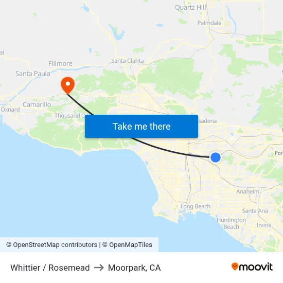 Whittier / Rosemead to Moorpark, CA map