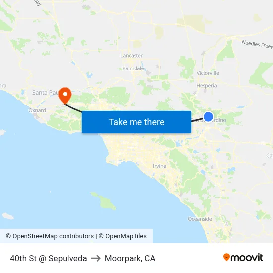 40th St @ Sepulveda to Moorpark, CA map