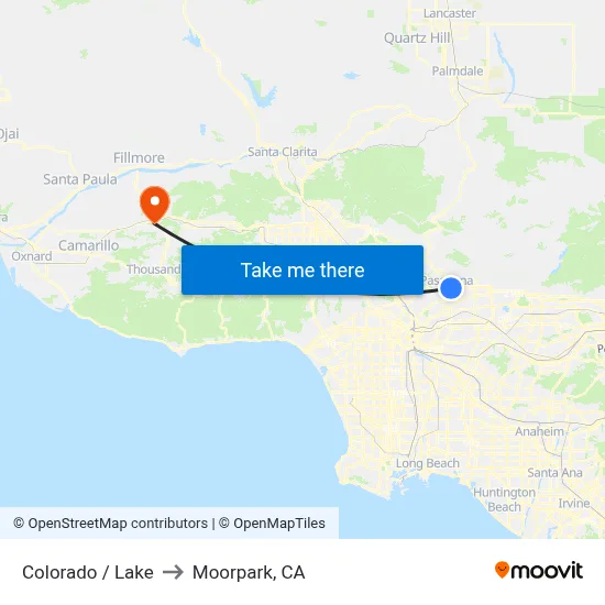 Colorado / Lake to Moorpark, CA map