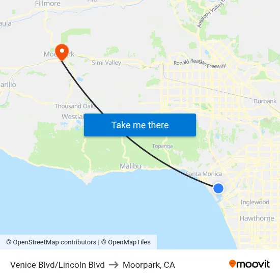 Venice Blvd/Lincoln Blvd to Moorpark, CA map